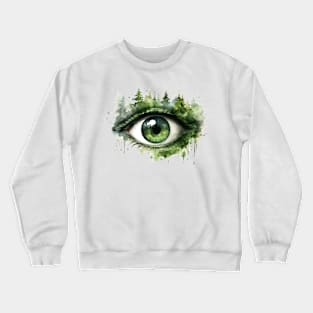 Green Forest Eye Watercolor Crewneck Sweatshirt